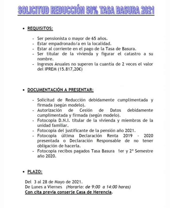 Personas jubiladas y pensionistas podrán solicitar la reducción del 50% de la tasa de basuras 4 Personas jubiladas y pensionistas podrán solicitar la reducción del 50% de la tasa de basuras 4