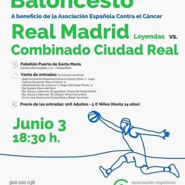 Ciudad Real acogerá un partido de baloncesto amistoso entre leyendas del Real Madrid y un combinado local a favor de la Asociación Española Contra el Cáncer para investigación el próximo 3 de junio