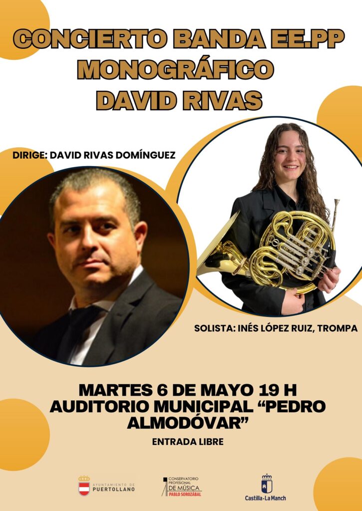 Concierto el martes de la Banda del Conservatorio de obras de David Rivas