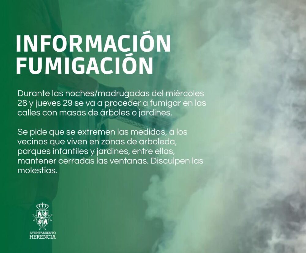 Fumigación nocturna en zonas ajardinadas y de arboleda los días 28 y 29 de mayo