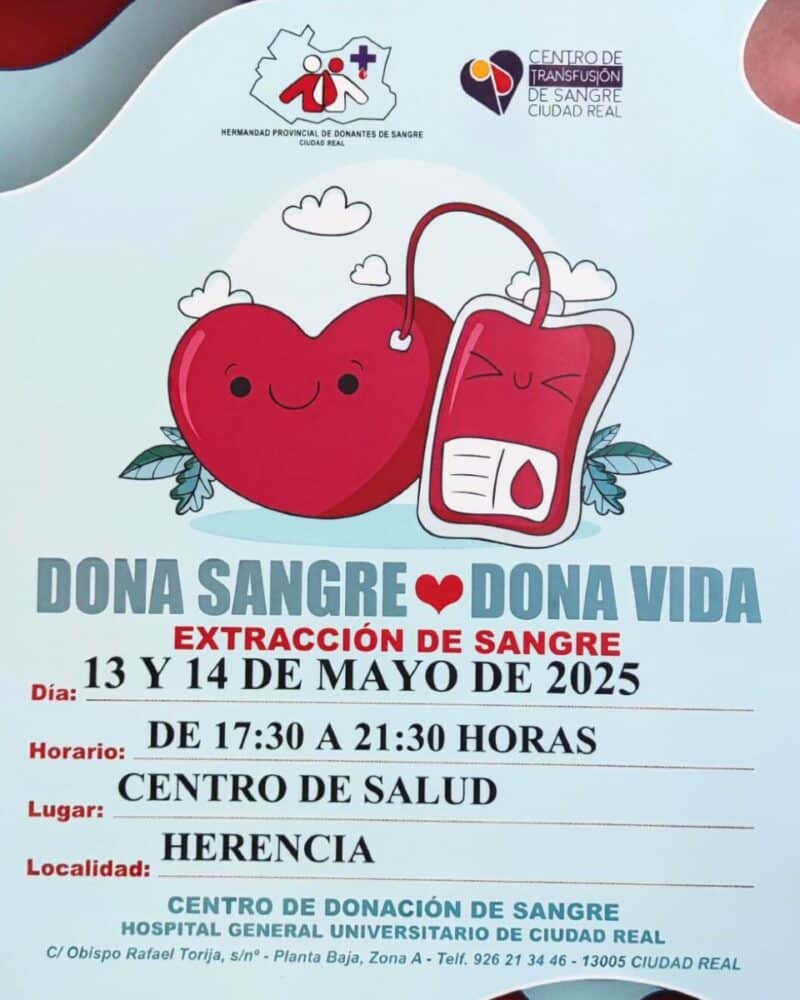 Llamamiento solidario: Donación de sangre en Herencia los días 13 y 14 de mayo