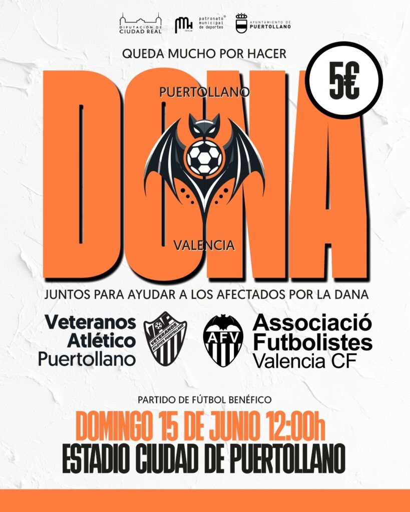 Los veteranos del Atlético Puertollano se medirán a los veteranos del Valencia CF en un partido benéfico a favor de los afectados por la DANA
