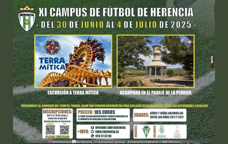 El XI Campus de Fútbol de Herencia se celebrará del 30 de junio al 4 de julio con viaje a Terra Mítica y acampada en La Pedriza